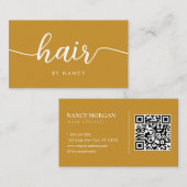 Haar Script Typografie Qr Code Mosterd Geel Visitekaartje (Voorkant / Achterkant)