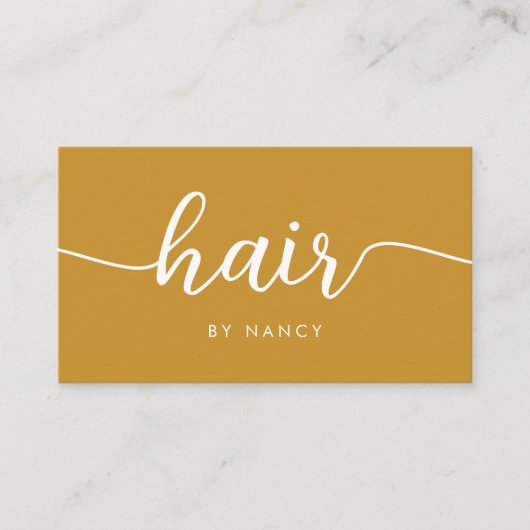 Haar Script Typografie Qr Code Mosterd Geel Visitekaartje (Voorkant)