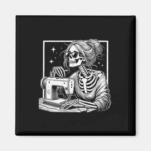 Haar Skeleton Riool Quilter Halloween Naaien Vrouw Magneet (Voorkant)