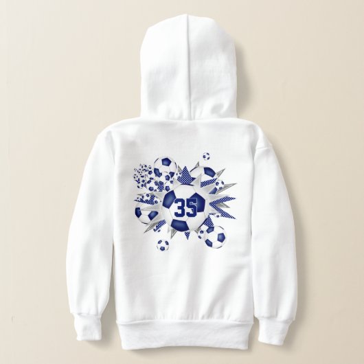 Haar sporttrui nummer voetballen sterren blauw (Laag Achter)