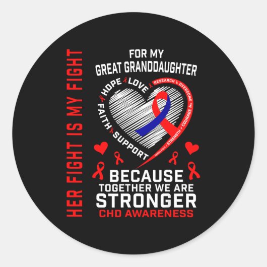 Haar Strijd Achterkleindochter Chd Bewustzijn Hart Ronde Sticker (Voorkant)