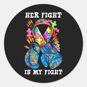 Haar strijd is mijn strijd Autisme Bewustzijn Boks Ronde Sticker