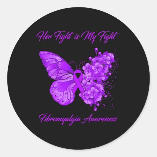 Haar strijd is mijn strijd tegen fibromyalgie ronde sticker (Voorkant)