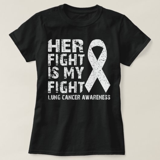Haar strijd is mijn strijd tegen Lung Cancer aware T-shirt (Design voorkant)