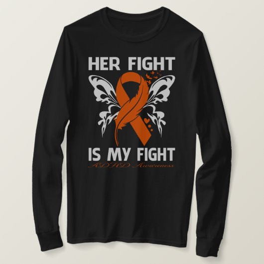 Haar strijd is mijn Vlucht-ADHD-bewustmakingsvink T-shirt (Design voorkant)