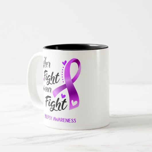 Haar strijd is ons 'Fight Epilepsy Bewustzijn' Tweekleurige Koffiemok (Voorkant links)