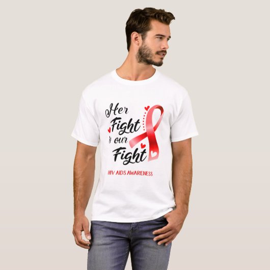 Haar strijd is onze strijd tegen hiv-aids-bewustwo t-shirt (Voorkant volledig)