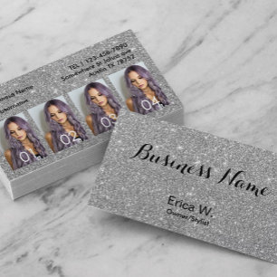 Haar Stylist Aangepaste foto Modern Silver Glitter Visitekaartje