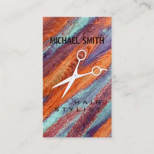 Haar Stylist Afspraak Retro Kleur Hout Afsprakenkaartje (Voorkant)