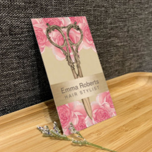 Haar Stylist Antiek Scissor Cream & Roze Floral Visitekaartje