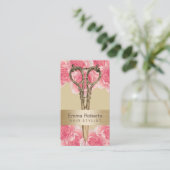 Haar Stylist Antiek Scissor Cream & Roze Floral Visitekaartje (Staand voorkant)