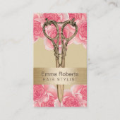 Haar Stylist Antiek Scissor Cream & Roze Floral Visitekaartje (Voorkant)