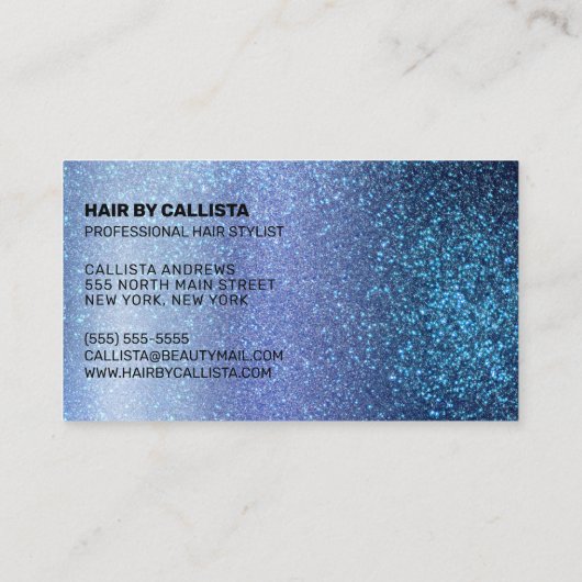 Haar Stylist Aqua Baby Blauw Triple Glitter Ombre Visitekaartje (Achterkant)