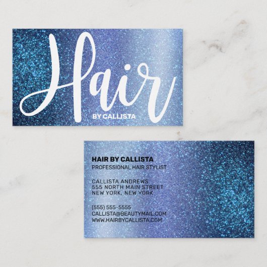 Haar Stylist Aqua Baby Blauw Triple Glitter Ombre Visitekaartje (Voorkant / Achterkant)