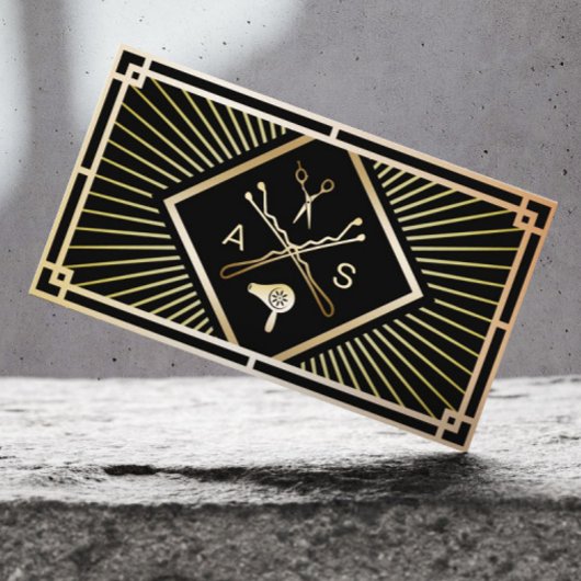 Haar Stylist  Art Deco Black & Gold Salon Visitekaartje