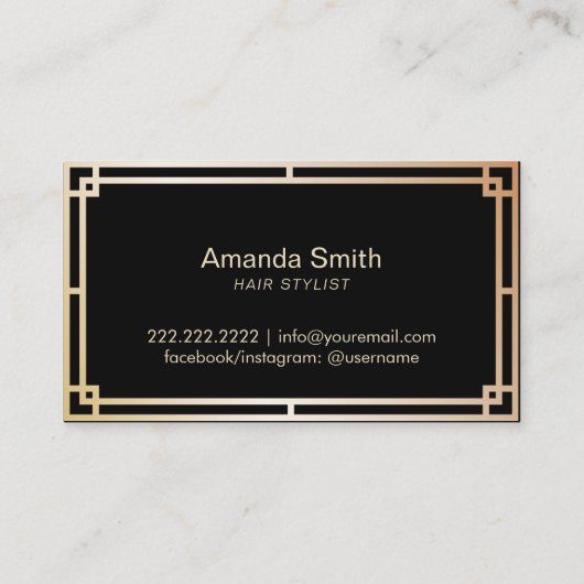 Haar Stylist  Art Deco Black & Gold Salon Visitekaartje (Achterkant)