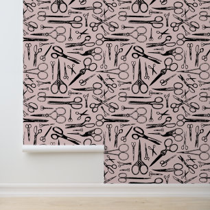 Haar Stylist Barber  Schaar Patroon Roze Behang