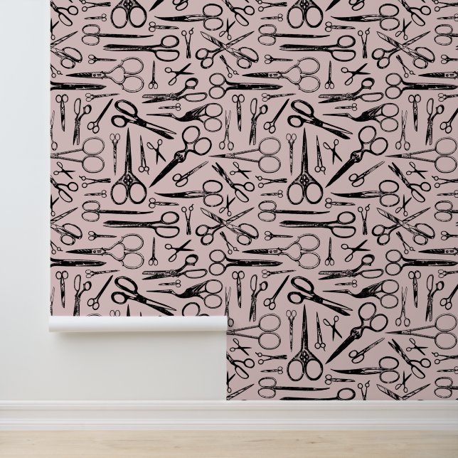 Haar Stylist Barber  Schaar Patroon Roze Behang (Applicatie)