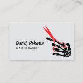 Haar Stylist Barber Skeleton Hand & Rode Schaar Visitekaartje (Voorkant)