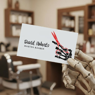 Haar Stylist Barber Skeleton Hand & Rode Schaar Visitekaartje