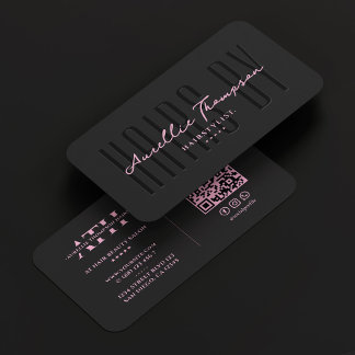 Haar Stylist Beauty Esthetische Zwart Roze Script Visitekaartje