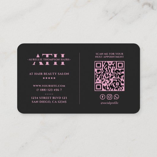 Haar Stylist Beauty Esthetische Zwart Roze Script Visitekaartje (Achterkant)