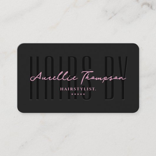 Haar Stylist Beauty Esthetische Zwart Roze Script Visitekaartje (Voorkant)