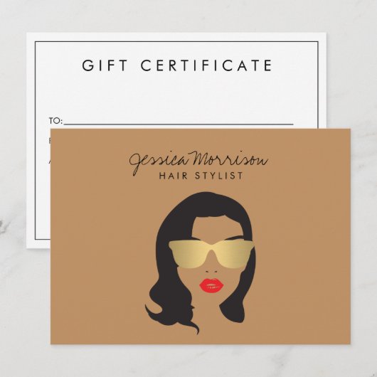 Haar Stylist Beauty Meisje Tan/Bruin Gift Kaart (Voorkant / Achterkant)