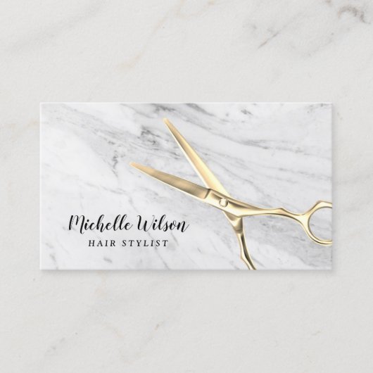 Haar Stylist Beauty Salon Trendy Wit Marmer Visitekaartje (Voorkant)