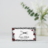 Haar Stylist Black Scissor Red Rose & Thorn Framed Visitekaartje (Staand voorkant)