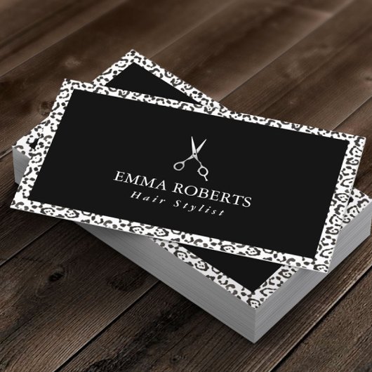 Haar Stylist Black & White Leopard Print Modern Visitekaartje