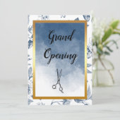 Haar Stylist  Blauw Bloemen Salon Opening Kaart (Staand voorkant)