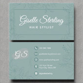 Haar Stylist Blauwgroen Bloemlijn Art Modern Scrip Visitekaartje