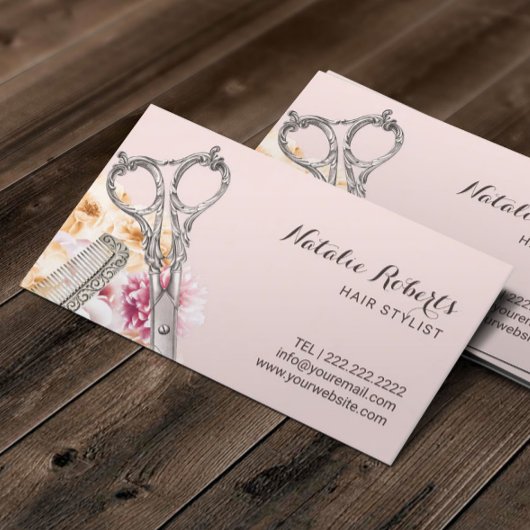 Haar Stylist Bloemen Blush Roze Afspraak Afsprakenkaartje