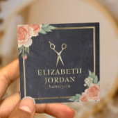 Haar Stylist  Bloemen Elegant Chalkboard Vierkante Visitekaartje