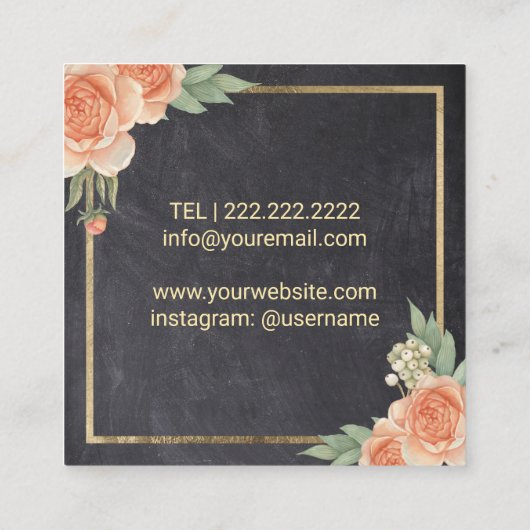 Haar Stylist  Bloemen Elegant Chalkboard Vierkante Visitekaartje (Achterkant)