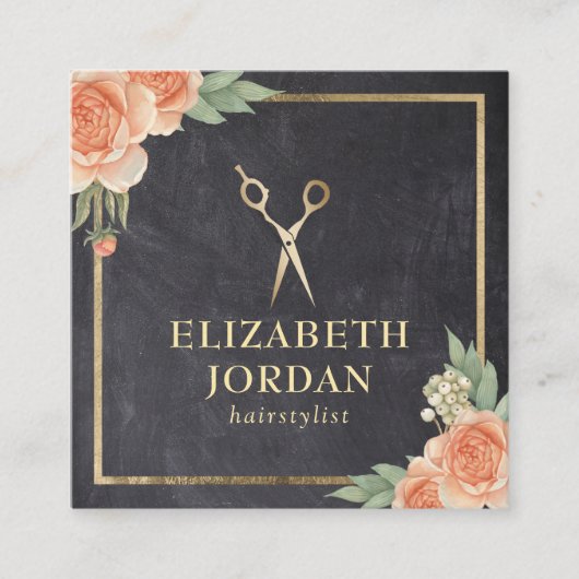 Haar Stylist  Bloemen Elegant Chalkboard Vierkante Visitekaartje (Voorkant)