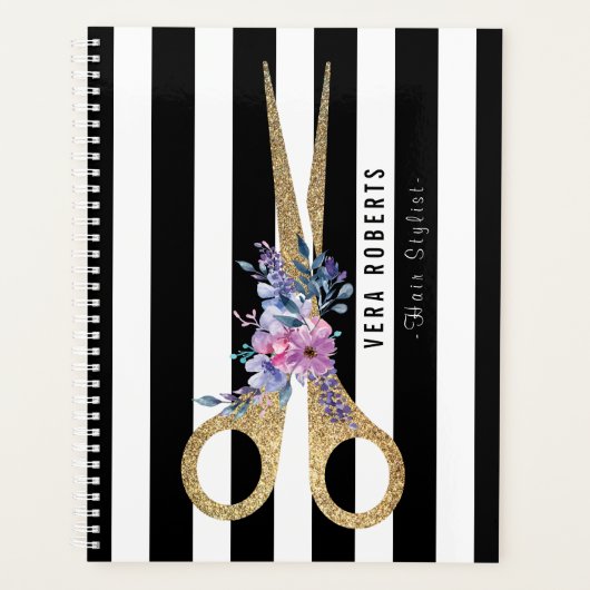 Haar Stylist Bloemen Glitter Schaar Schoonheidssal Planner (Voorkant)