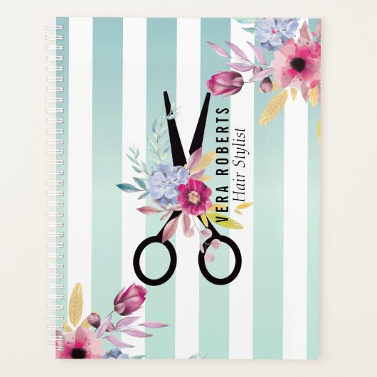 Haar Stylist Bloemen Gouden Schaar & Beauty Salon Planner (Voorkant)