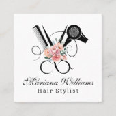 Haar stylist bloemenschaar qr code stijlvol vierkante visitekaartje (Voorkant)
