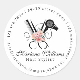 Haar stylist bloemenschaar schoonheidssalon bedrij ronde sticker