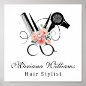 Haar stylist bloemenschaar stijlvolle schoonheidss poster (Voorkant)