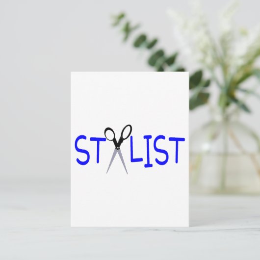 Haar Stylist Blue met schaar Briefkaart (Staand voorkant)