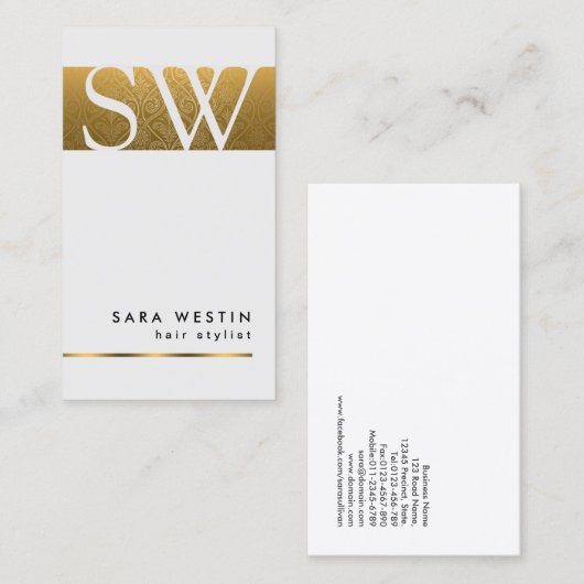 Haar Stylist Bold Gold Monogram Visitekaartje (Voorkant / Achterkant)