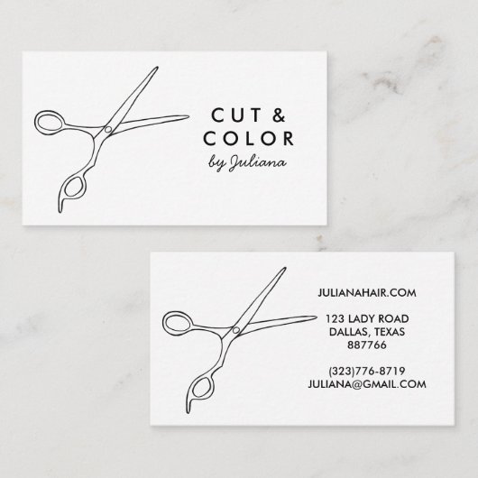 Haar Stylist Chic Scissors Line Art Minimale Aange Visitekaartje (Voorkant / Achterkant)