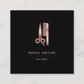 Haar Stylist Chique Roos Gouden Schaar Comb Zwart Vierkante Visitekaartje (Voorkant)