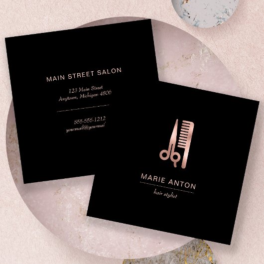 Haar Stylist Chique Roos Gouden Schaar Comb Zwart Vierkante Visitekaartje
