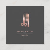 Haar Stylist Chique Roos Gouden Schaar Kam Grijs Vierkante Visitekaartje (Voorkant)