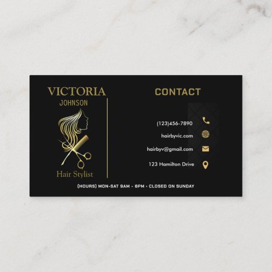 Haar Stylist Chique Zwart & Goud Schoonheid Salon Visitekaartje (Achterkant)