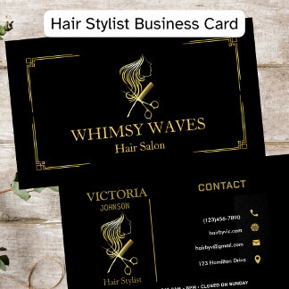 Haar Stylist Chique Zwart & Goud Schoonheid Salon Visitekaartje